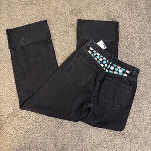NEW Zara Wide Leg Black Jeans with Crochet Floral Detailing on Back